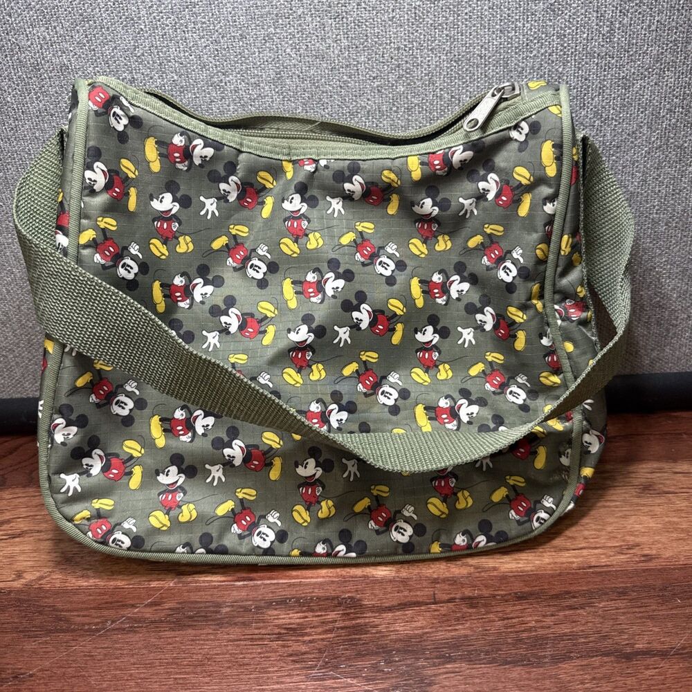 Disney - Mickey Mouse - Vinyl Zipper Shoulder Bag - Olive Green Purse Cross Body
